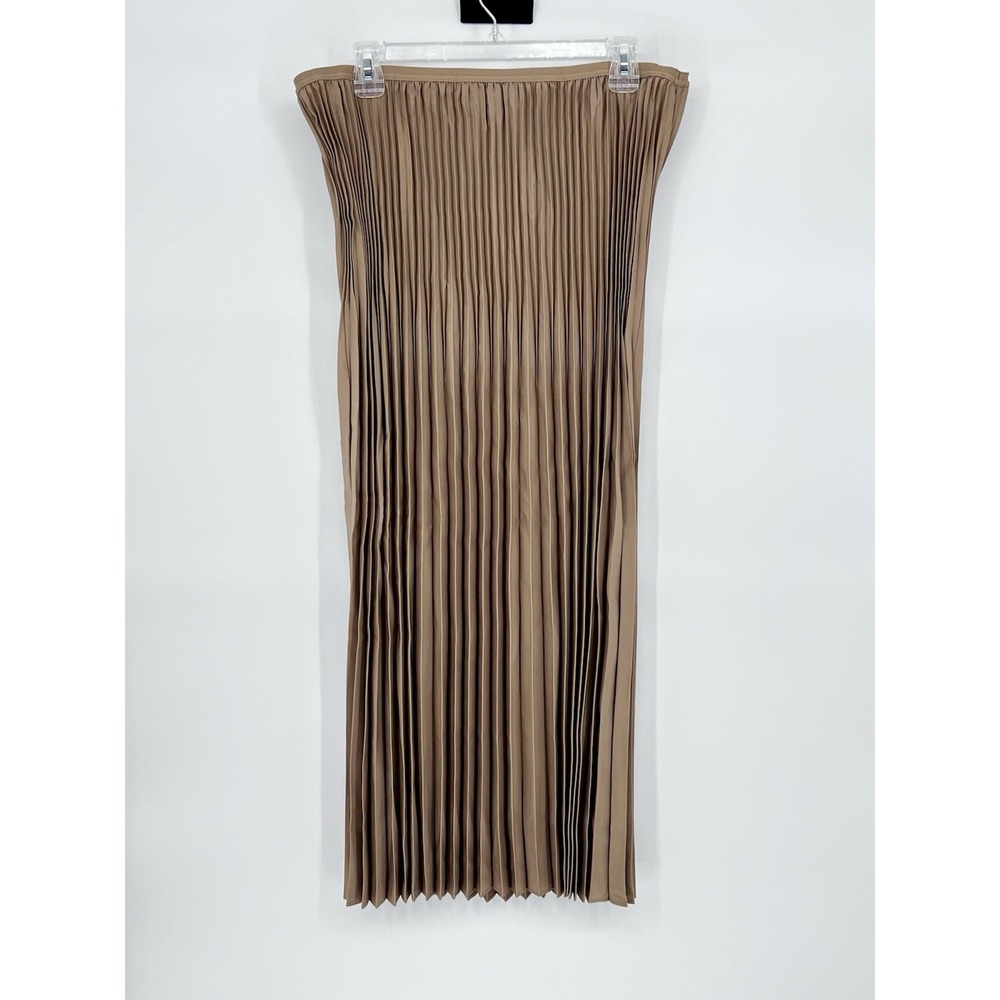 NWT Eileen Fisher Skirt Womens L Biscuit Wool Silk Pleated A Line Career Maxi